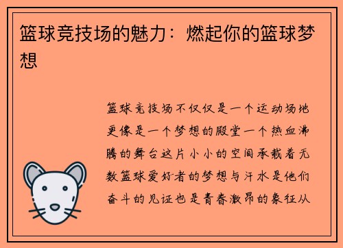 篮球竞技场的魅力：燃起你的篮球梦想