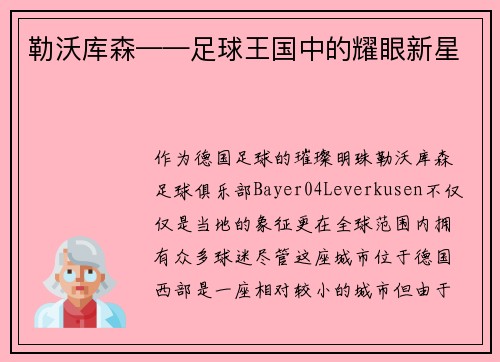 勒沃库森——足球王国中的耀眼新星