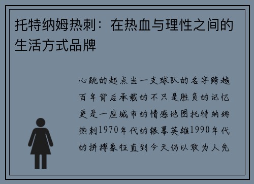 托特纳姆热刺：在热血与理性之间的生活方式品牌